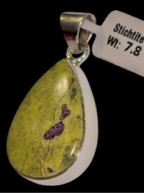 Stichtite Green Stone Tear Shaped Pendant set in 925 Sterling Silver NEW!